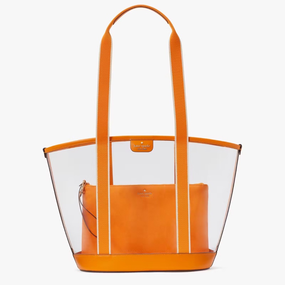 ♠️Kate Spade Clare Clear See Through Stadium Tote Bag, Turmeric Root Orange NWT